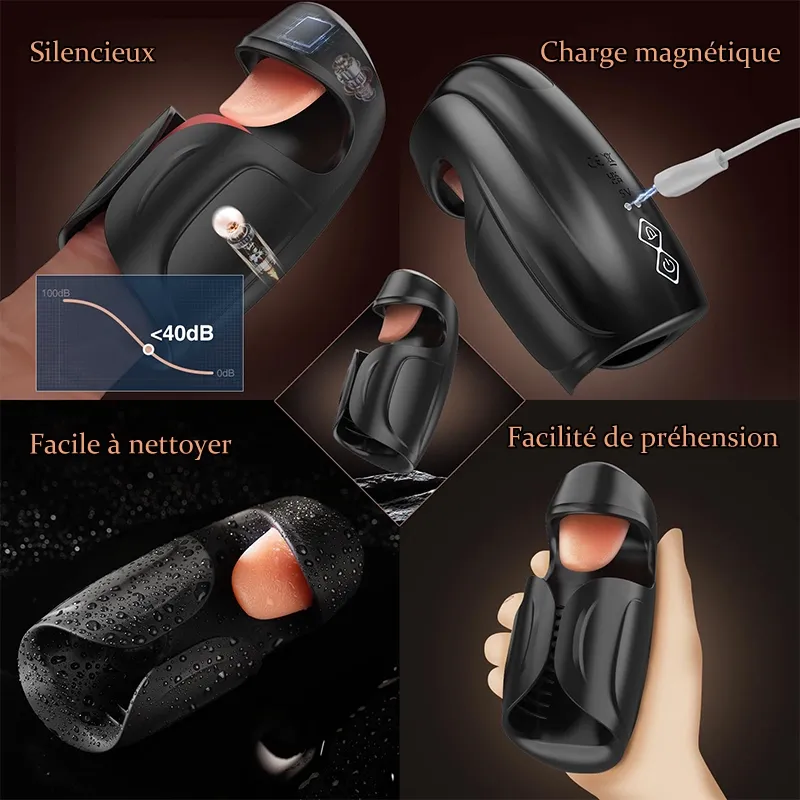 Masturbateur de Gland 10 Modes de Lécher, Tapoter et Vibrer, Masseuse Pénienne