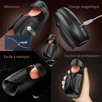 Masturbateur de Gland 10 Modes de Lécher, Tapoter et Vibrer, Masseuse Pénienne