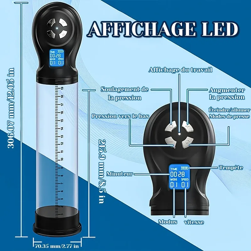 Pompe Penis 6 Modes d'Aspiration & Écran LCD