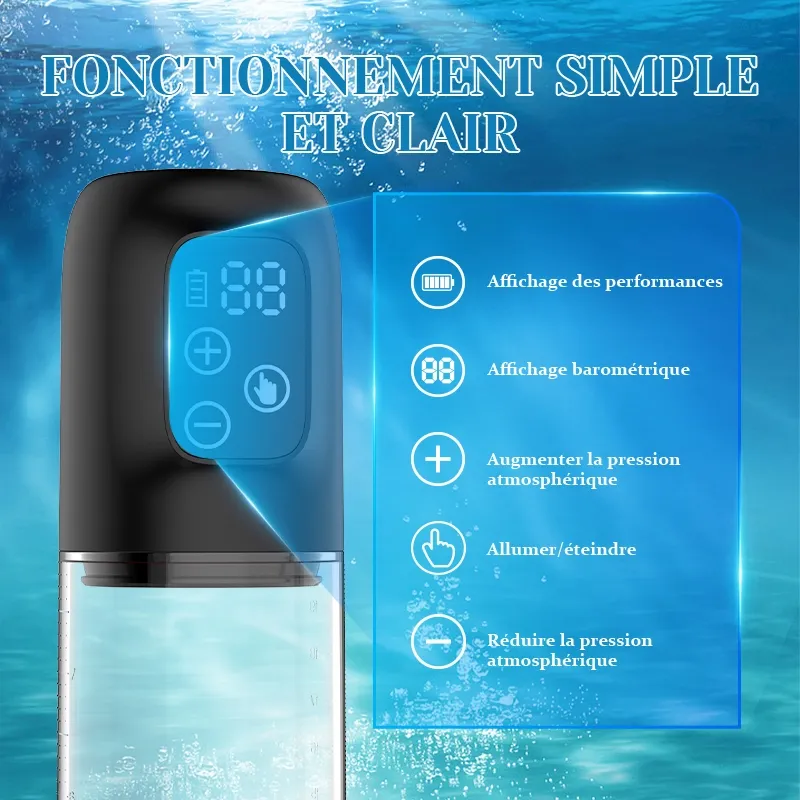 Pompe a Penis Hydraulique avec Affichage Numérique, Facile à Utiliser et à Nettoyer