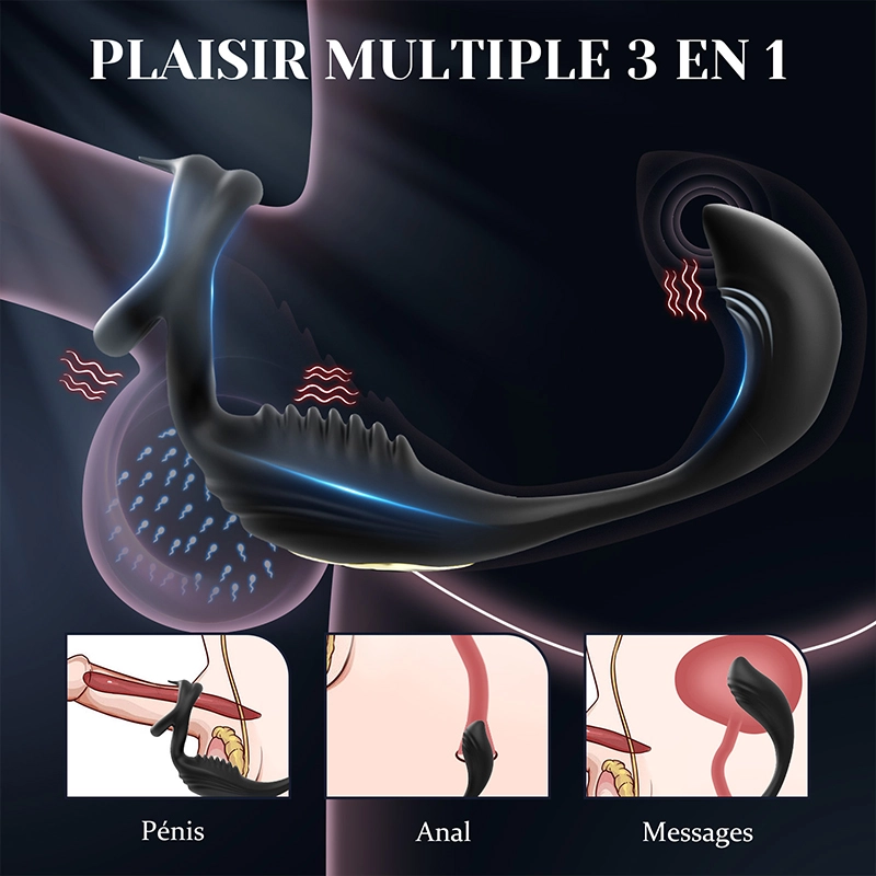 Stimulateur Prostatique 3 en 1 : Vibrateur pour Pénis, Testicules, Périnée et Anus
