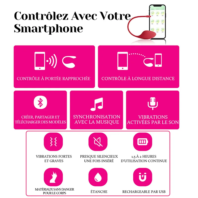 Vibro À Distance Avec 9 Modes De Vibration Étanche Et Contrôlable Via Application