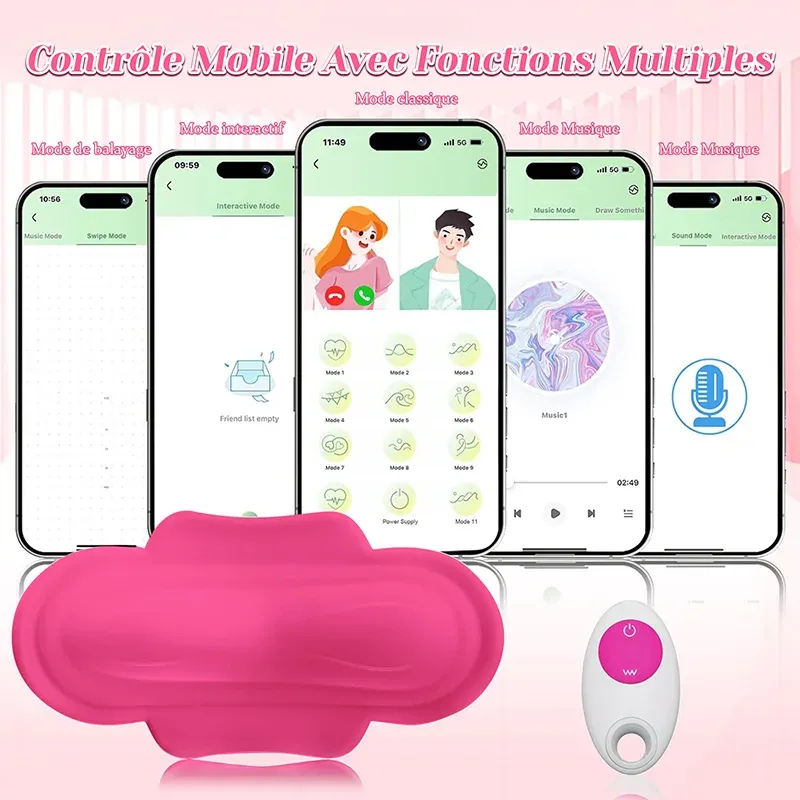 Vibromasseur À Distance Invisible Portable En Silicone Avec 11 Modes De Vibration Contrôlés Par Application