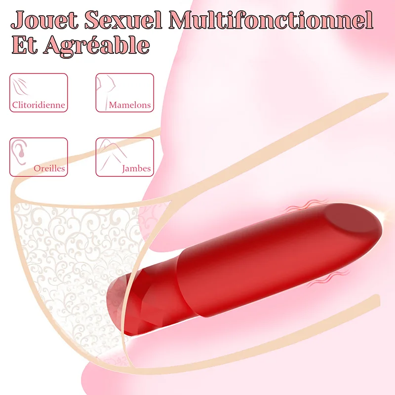 Vibromasseur Bullet Rechargeable Rouge À Lèvres Avec 10 Modes De Vibration Puissants