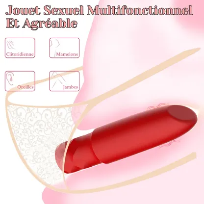Vibromasseur Bullet Rechargeable Rouge À Lèvres Avec 10 Modes De Vibration Puissants
