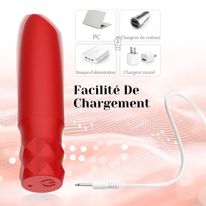 Vibromasseur Bullet Rechargeable Rouge À Lèvres Avec 10 Modes De Vibration Puissants