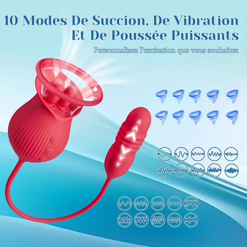 Vibromasseur Rose Suceur De Clitoris 2 En 1 Avec Cône Télescopique