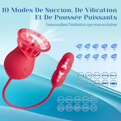Vibromasseur Rose Suceur De Clitoris 2 En 1 Avec Cône Télescopique
