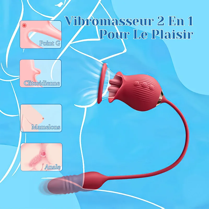 Vibromasseur Rose Suceur De Clitoris 2 En 1 Avec Cône Télescopique