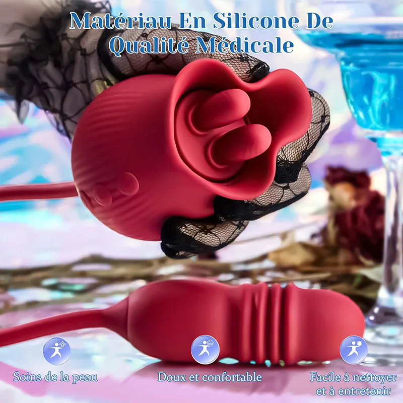 Vibromasseur Rose Suceur De Clitoris 2 En 1 Avec Cône Télescopique