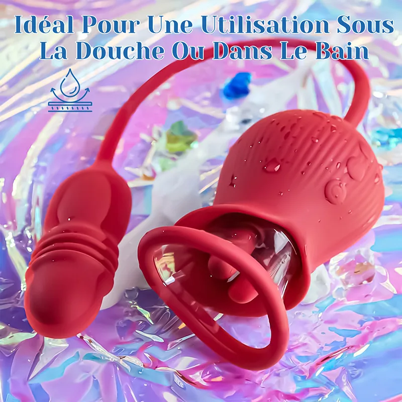 Vibromasseur Rose Suceur De Clitoris 2 En 1 Avec Cône Télescopique