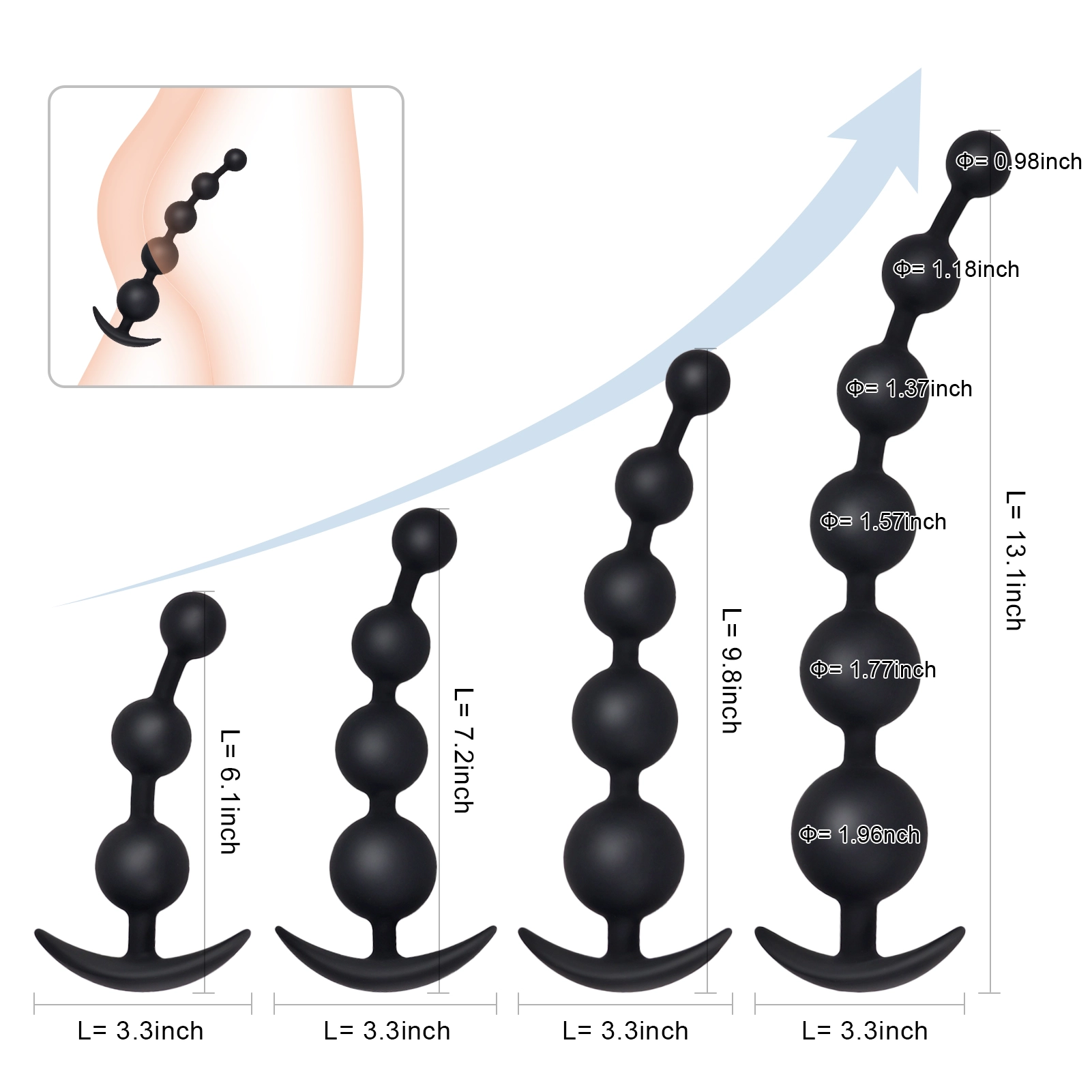 Anal Beads En Silicone Souple De Tailles Multiples
