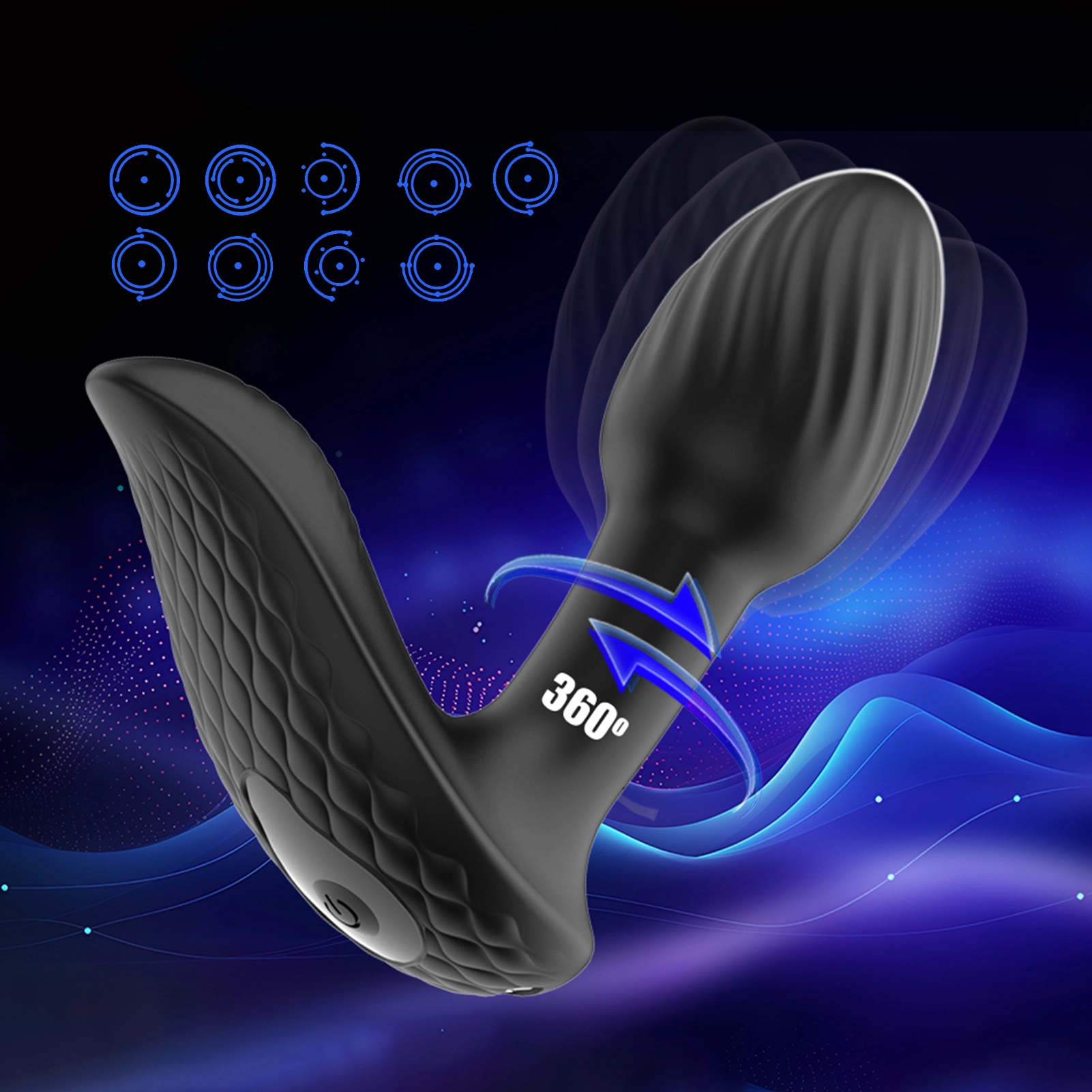 Plug anal en silicone avec télécommande, 9 modes de vibration et de rotation.