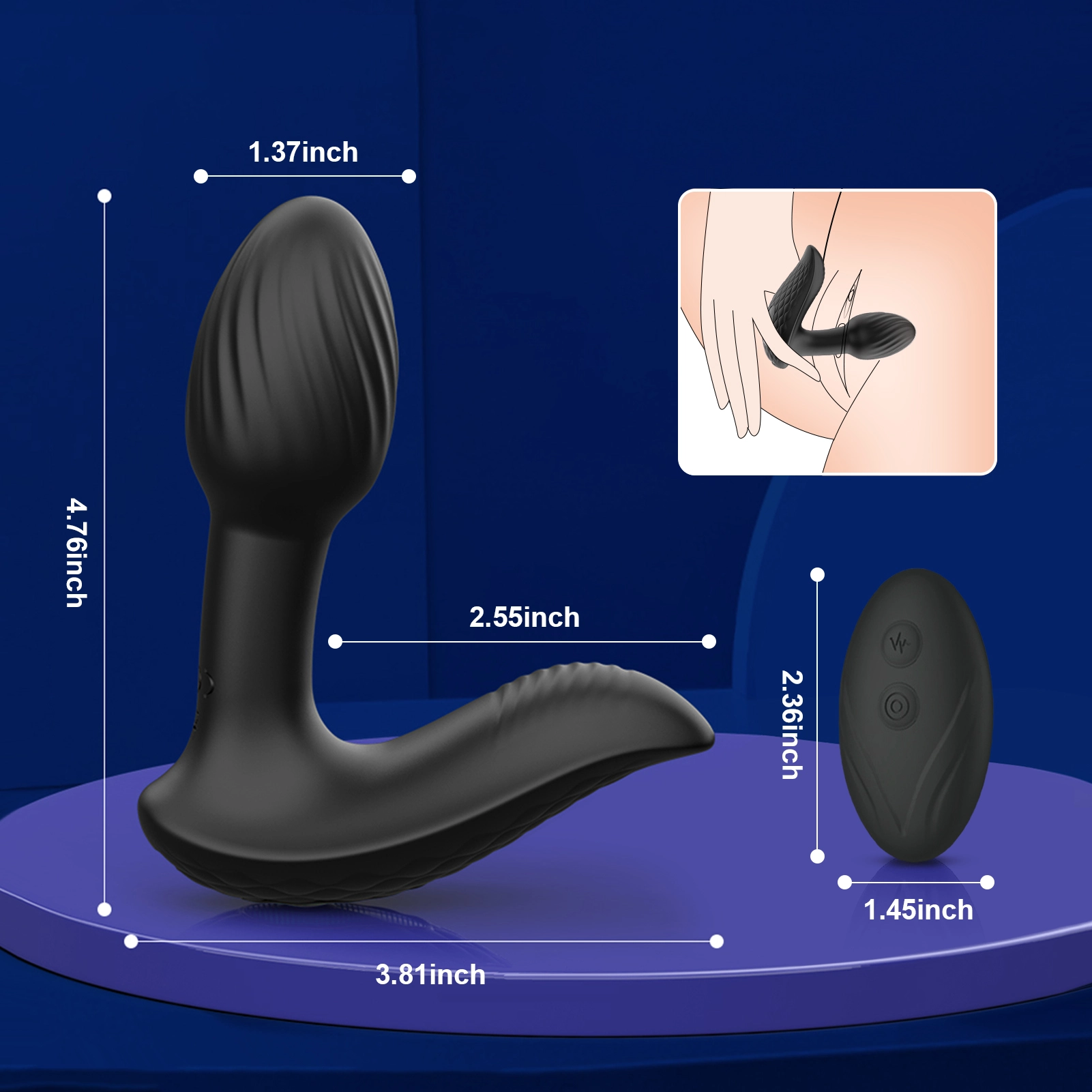 Plug anal en silicone avec télécommande, 9 modes de vibration et de rotation.