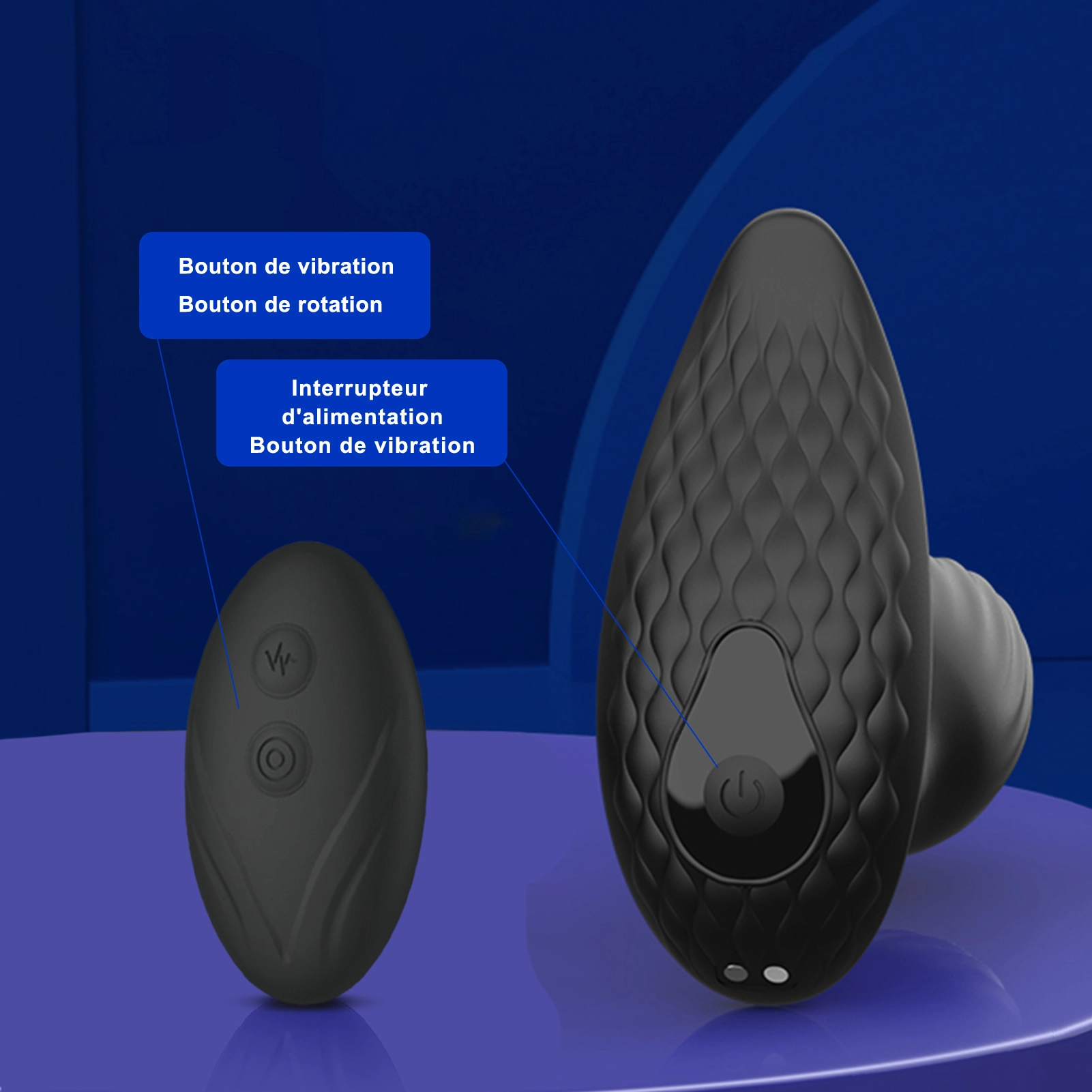Plug anal en silicone avec télécommande, 9 modes de vibration et de rotation.