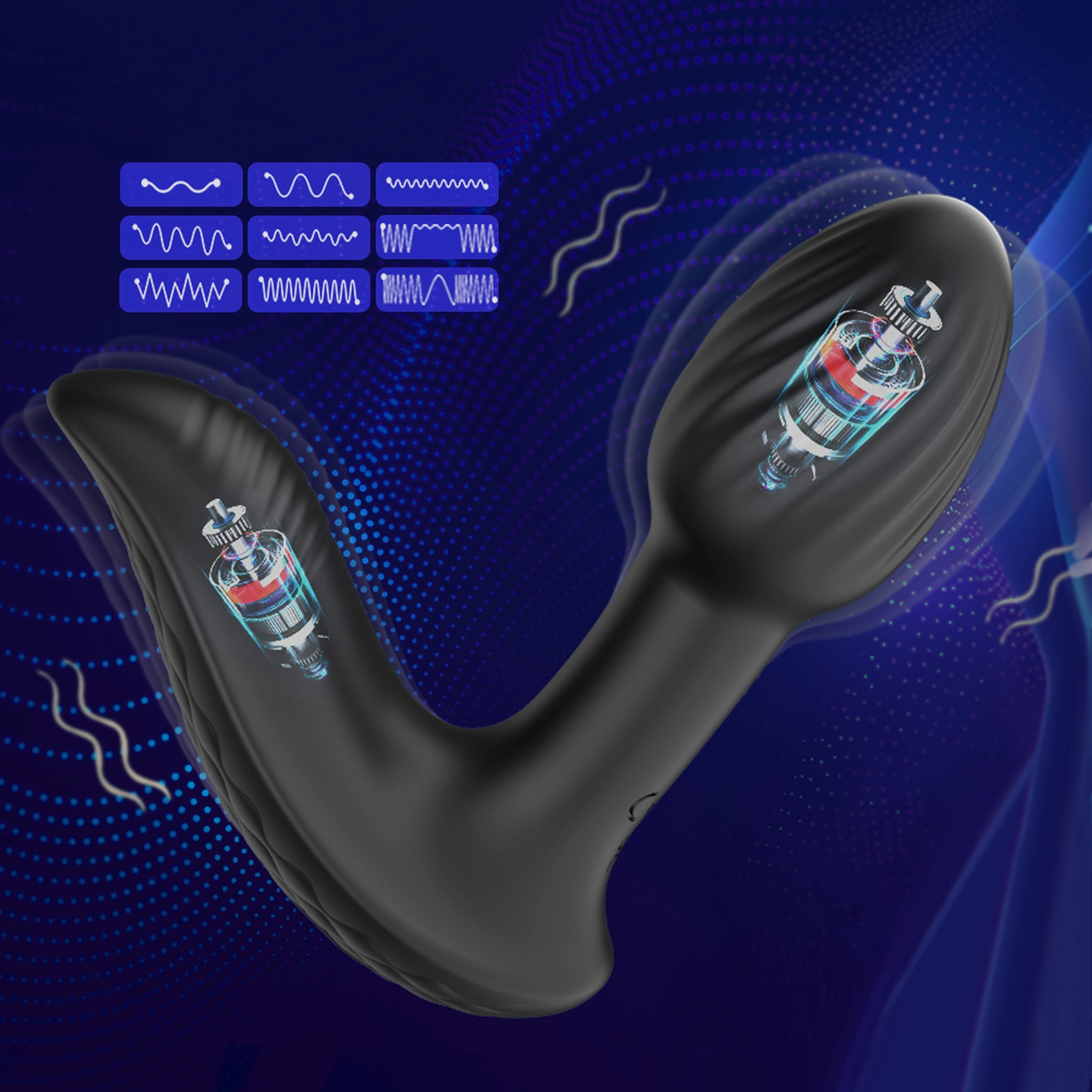 Plug anal en silicone avec télécommande, 9 modes de vibration et de rotation.