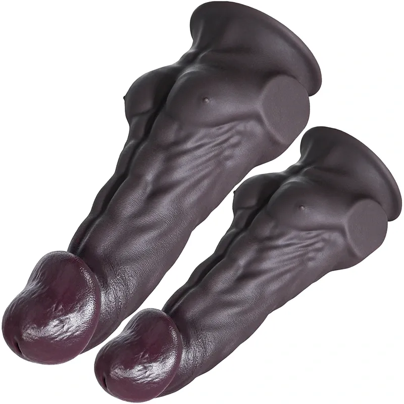 Gode Réaliste Marron Foncé Épais Avec Pectoraux Musclés 23-28 cm