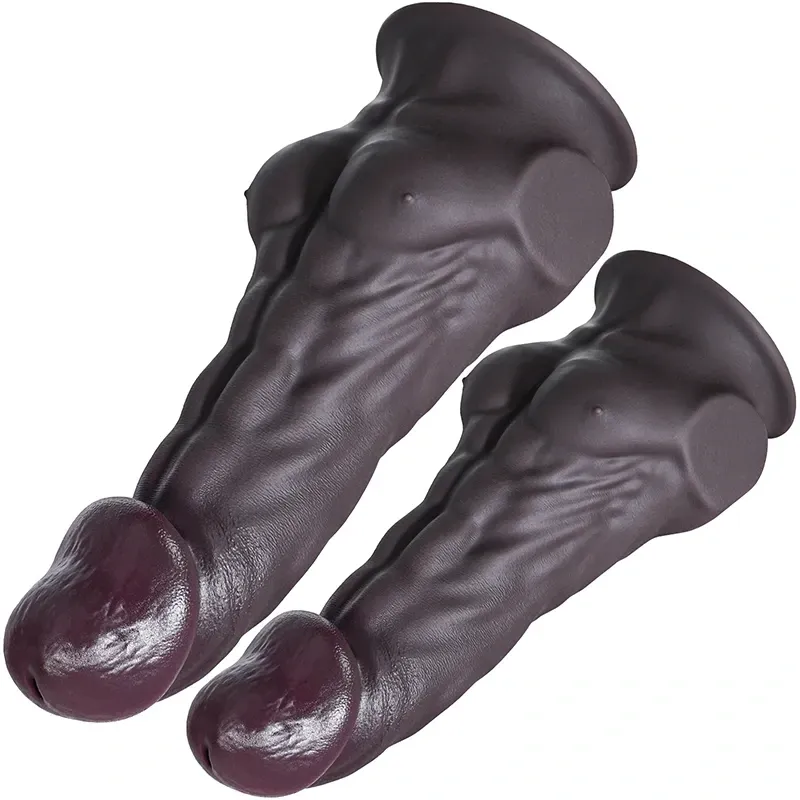 Gode Réaliste Marron Foncé Épais Avec Pectoraux Musclés 23-28 cm