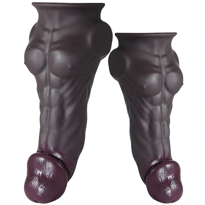 Gode Réaliste Marron Foncé Épais Avec Pectoraux Musclés 23-28 cm