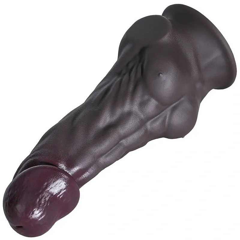 Gode Réaliste Marron Foncé Épais Avec Pectoraux Musclés 23-28 cm