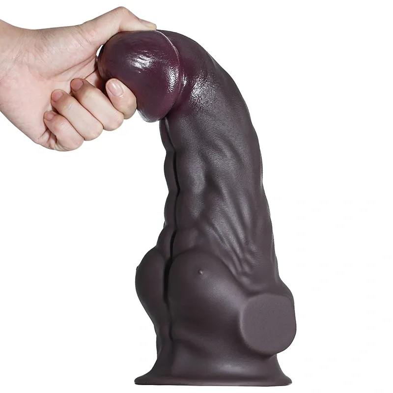 Gode Réaliste Marron Foncé Épais Avec Pectoraux Musclés 23-28 cm