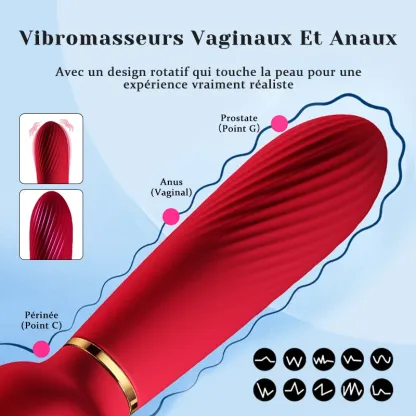 Vibromasseur 2-en-1 en forme de rose et pinces à tétons – 10 modes de vibration puissants pour la stimulation du point G et des tétons
