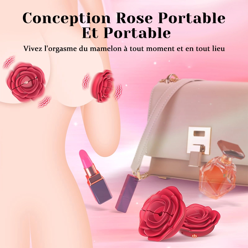 Vibrateur pour Pinces Tétons en Forme de Rose - Clip Magnétique Ajustable