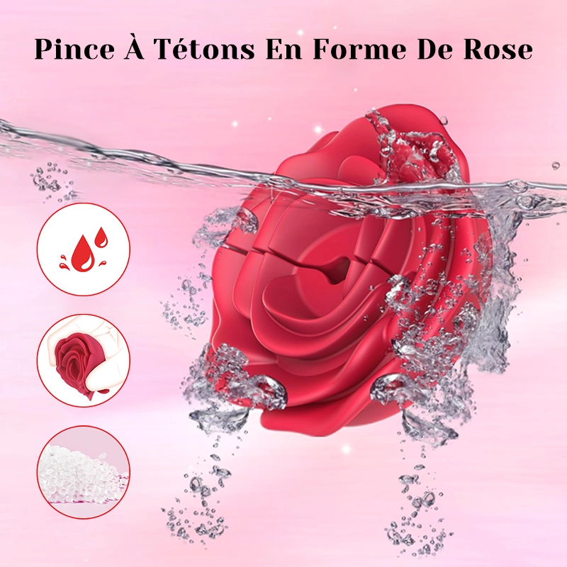Vibrateur pour Pinces Tétons en Forme de Rose - Clip Magnétique Ajustable
