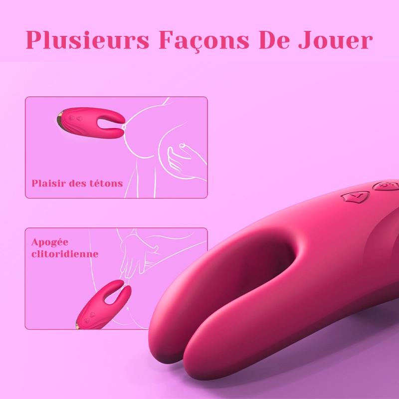 Vibrateur Clitoridien Et Masseuse À Pinces-Tétons Avec 10 Modes De Vibration Et De Serrage
