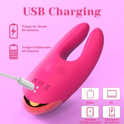 Vibrateur Clitoridien Et Masseuse À Pinces-Tétons Avec 10 Modes De Vibration Et De Serrage