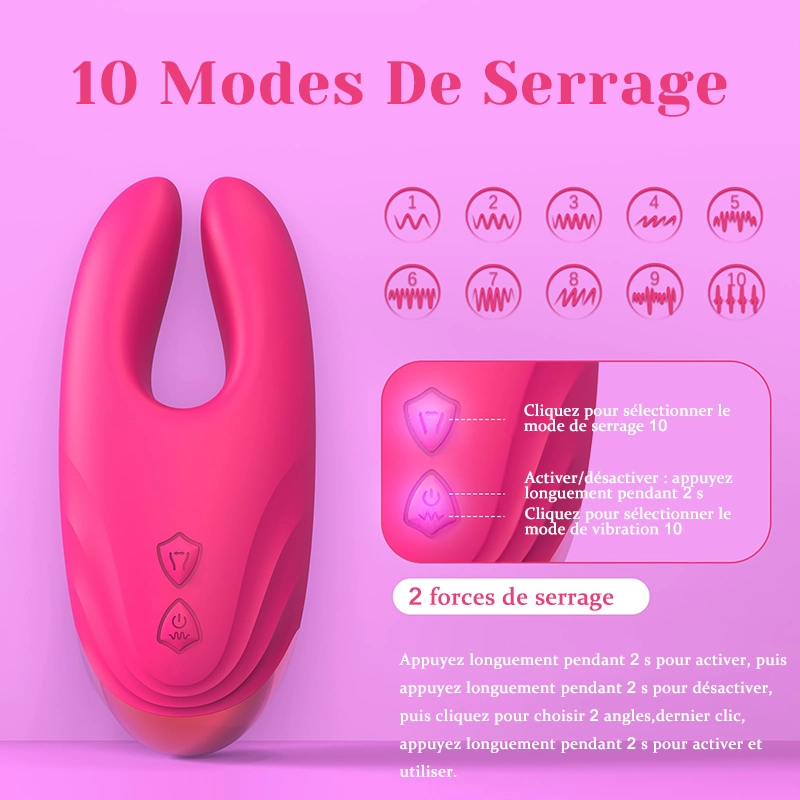Vibrateur Clitoridien Et Masseuse À Pinces-Tétons Avec 10 Modes De Vibration Et De Serrage