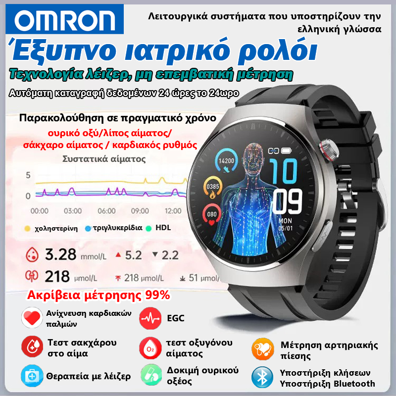 【OMRON】Μη επεμβατική μέτρηση γλυκόζης αίματος υψηλής ακρίβειας, έξυπνο ρολόι ουρικού