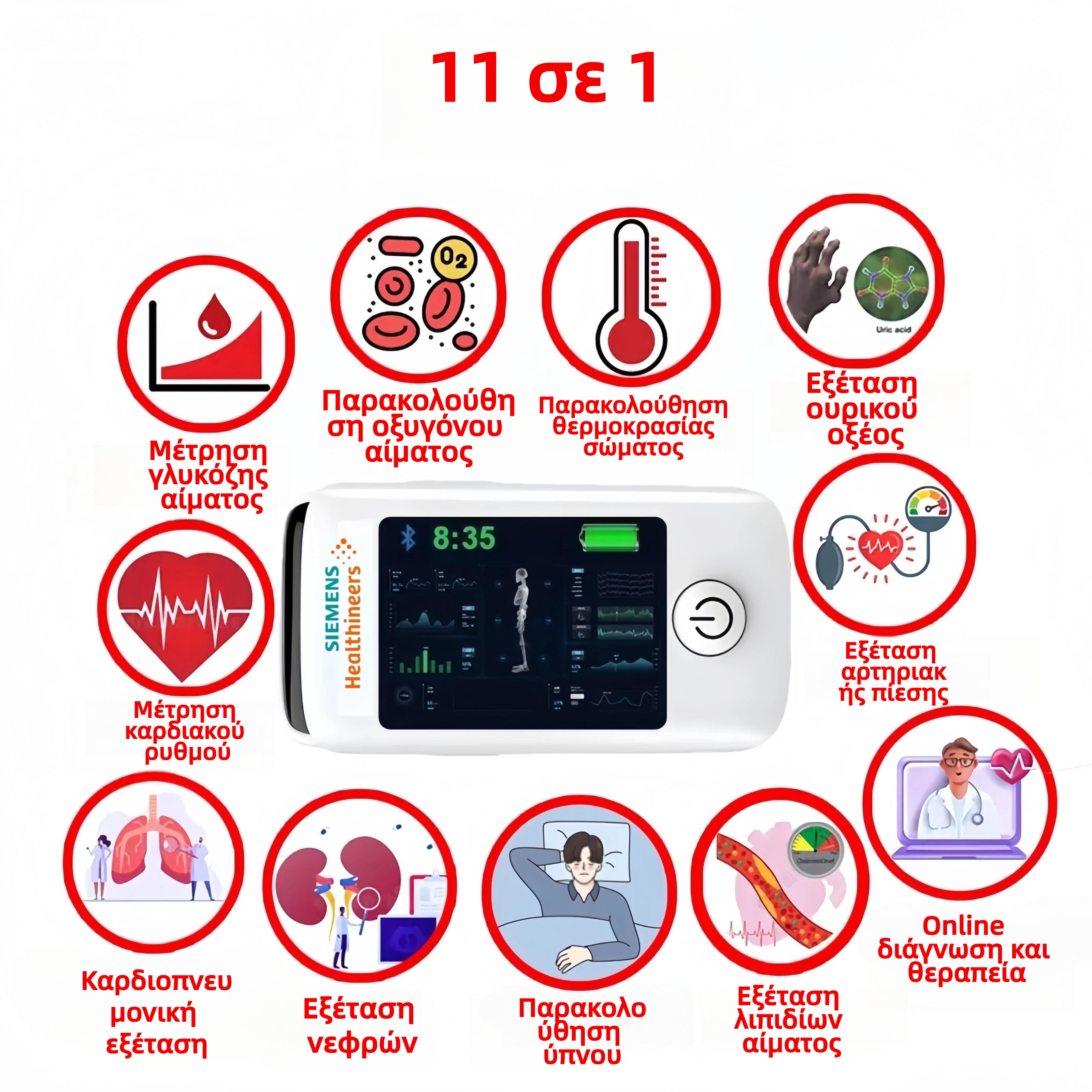 【11 σε 1】Μη επεμβατικός μετρητής γλυκόζης αίματος