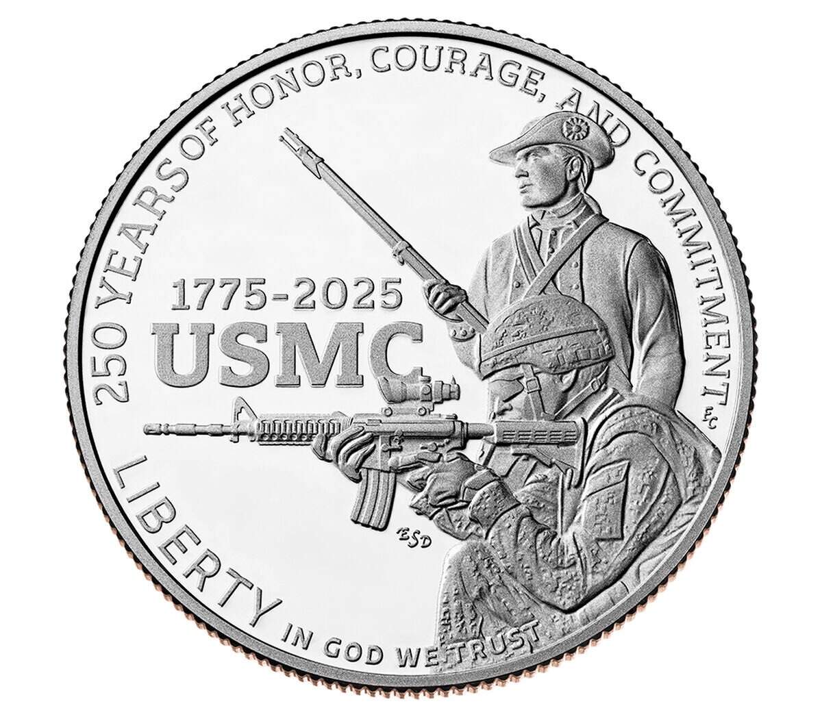2025 P U.S. Marine Corps USMC 250th Anniversary Silver Commemorative Dollar, First Strike PCGS MS70