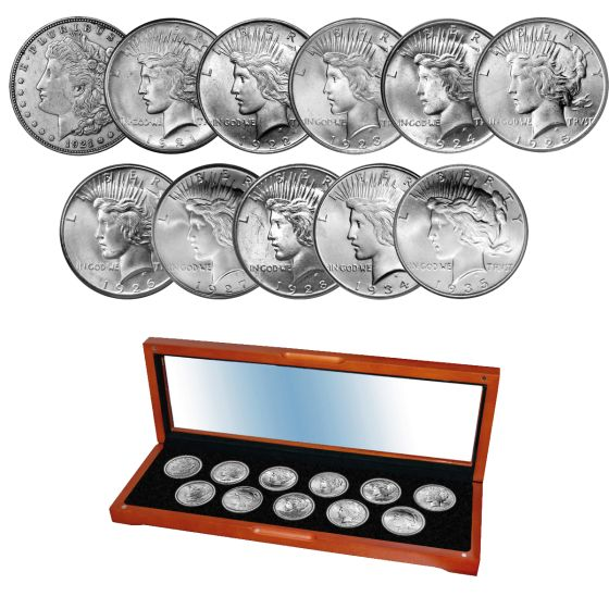 The Complete Collection of 1921~1935 Peace Silver Dollar 12Pcs
