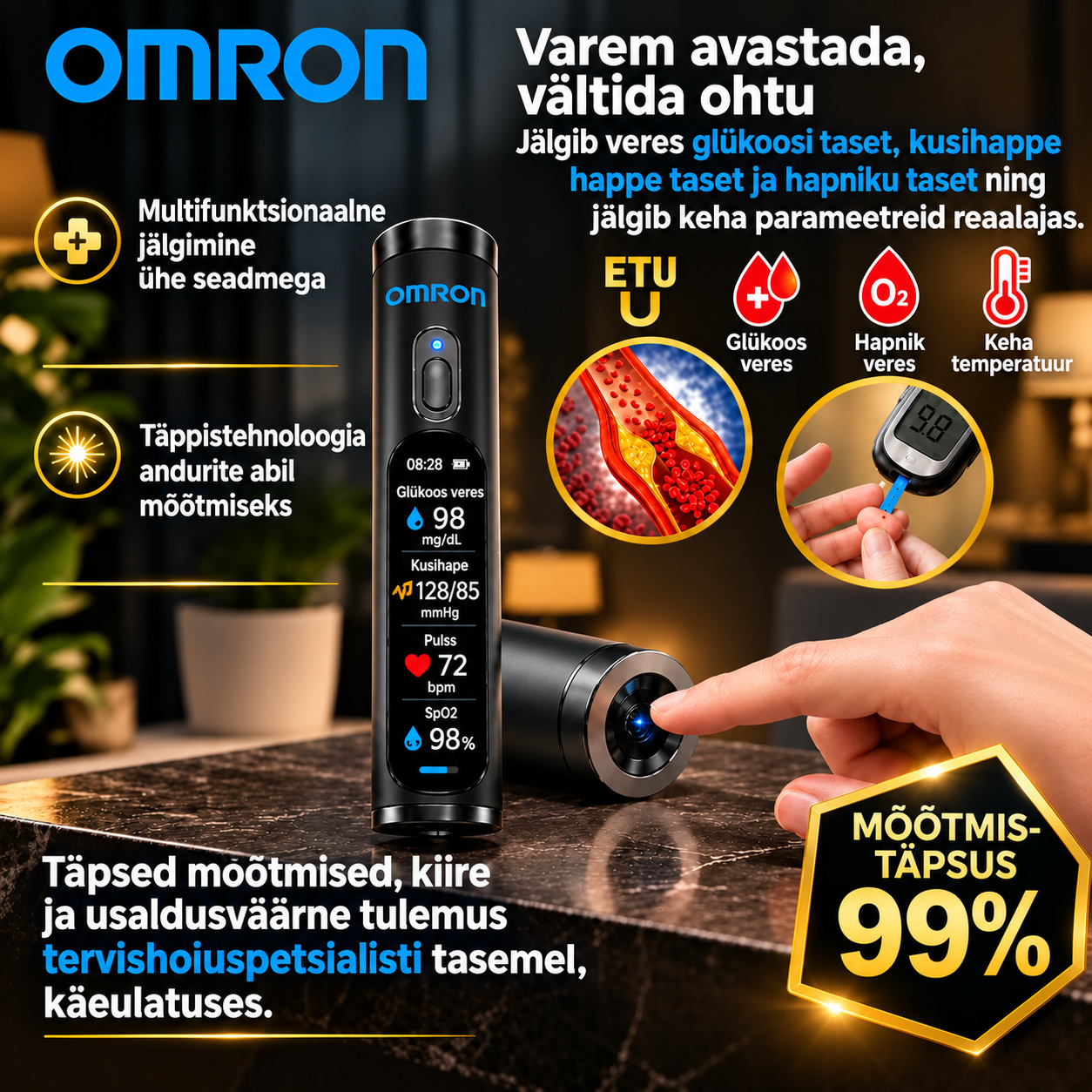 🚀 Omron Healthcare’i läbimurre 2027. aastaks 🔥 Uusim mitteinvasiivne nutikas veresuhkru jälgimise seade – 99,9% täpsusega.