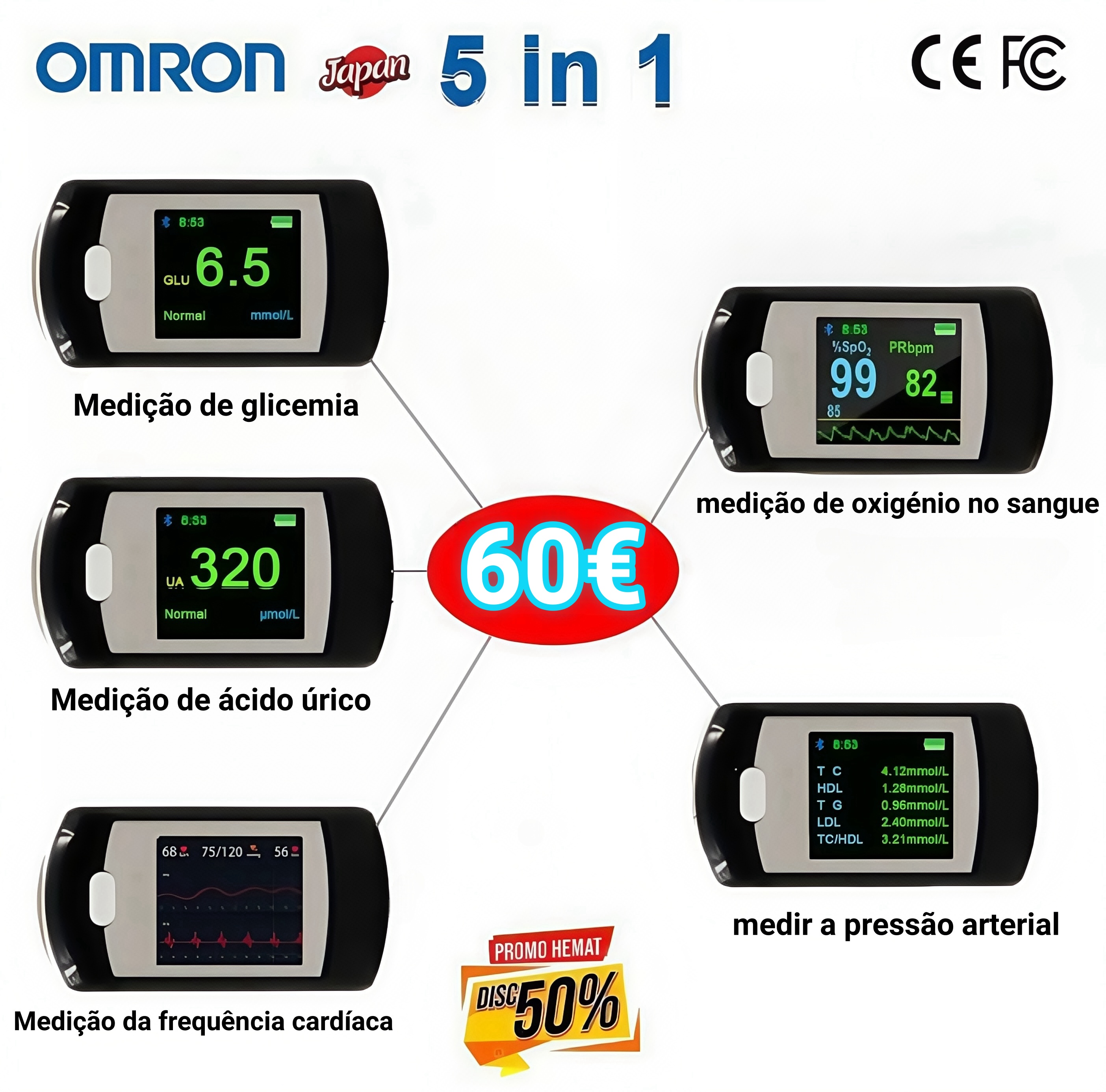 🌟 Medidor de glicose não invasivo Omron – Medição em 5 segundos ⏱️, precisão até 99% ✅