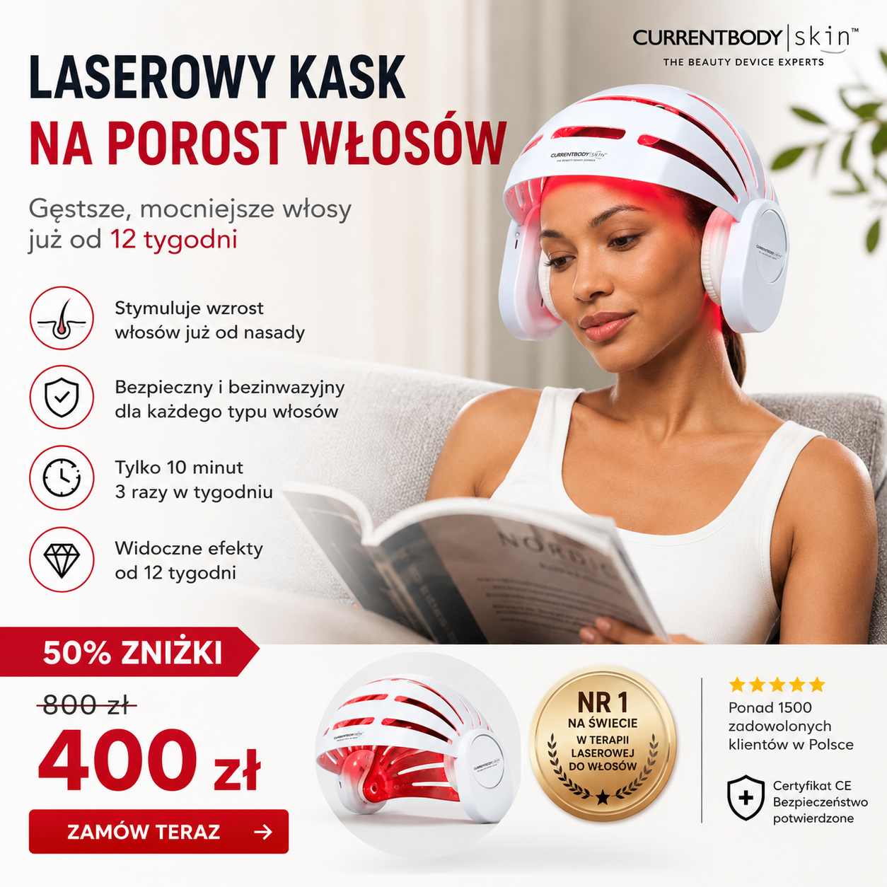 Hełm LED do Wzrostu Włosów ——Terapia światłem czerwonym wspomaga gęstsze, mocniejsze i bardziej puszyste włosy