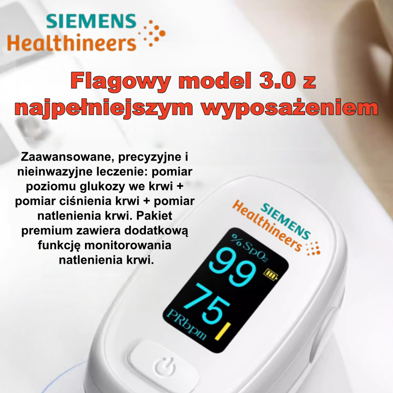 Siemens zmienia zasady gry: Pożegnaj się z ukłuciami! 🚀 Technologia sensoryczna wyświetla poziom cukru we krwi bez użycia igły. Maksymalny komfort i dokładność w zaledwie 3 sekundy.