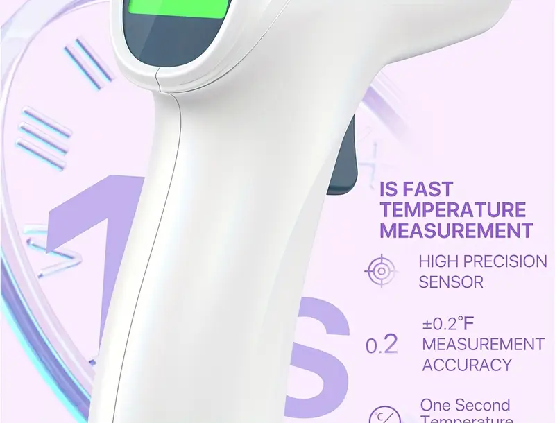 non-contact infrared thermometer with 3-color backlight, 1-second measurement, mute mode, and auto shut-  - ideal for home & travel use,   tool,  , durable plastic body details 1