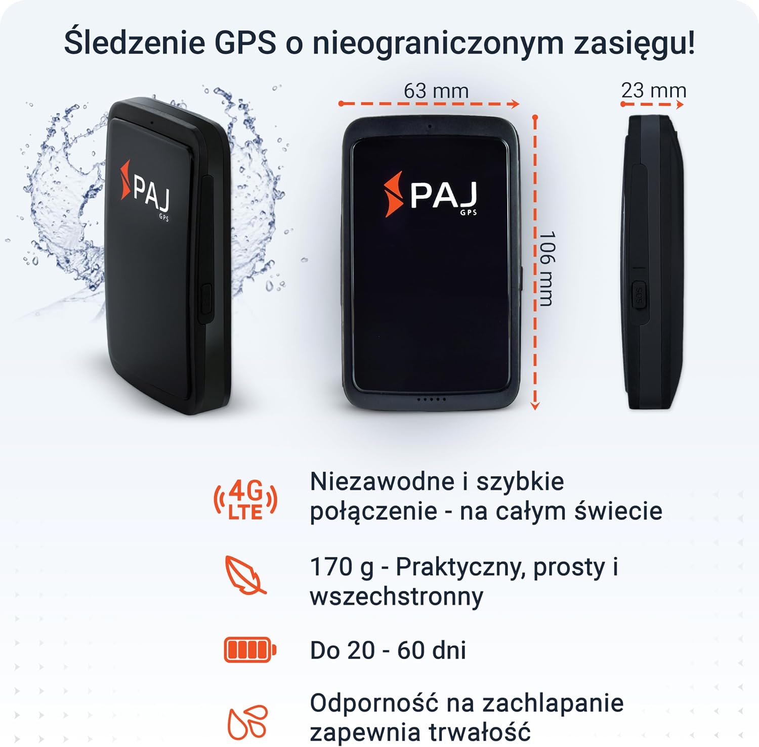 PAJ Easy Finder 4G, GPS Tracker Dla Dzieci, Seniorów i Osób z Demencją, Wiadomości Głosowe, Lokalizacja w Czasie Rzeczywistym, Przycisk SOS, 14 Dni Pracy Na Baterii, Mini Tracker