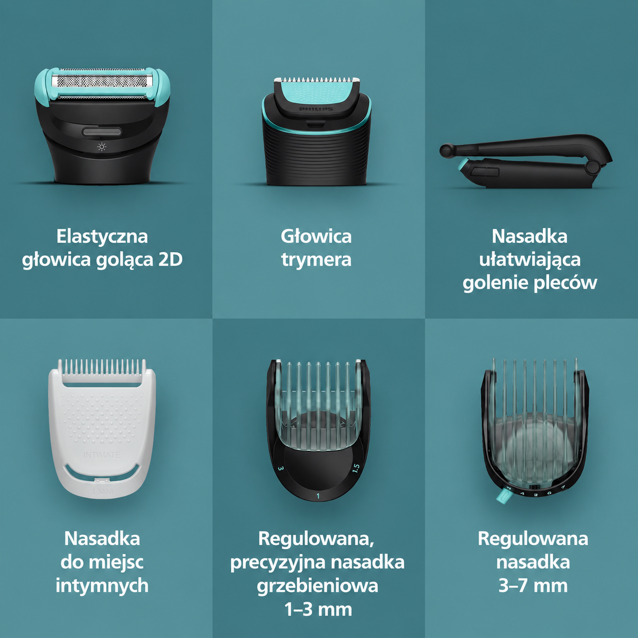 Golarka do ciała Philips seria 7000 – z głowicą golącą z podwójnym systemem 2D i potrójną ochroną, umożliwia precyzyjne i delikatne usuwanie włosów z okolic intymnych, w pełni wodoodporna, czas pracy na jednym ładowaniu do 120 minut