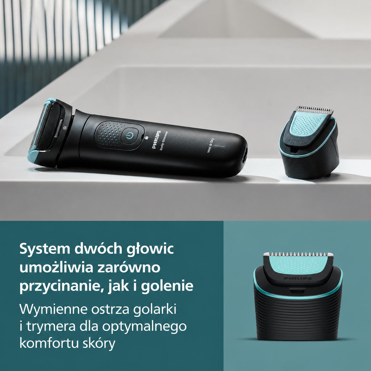 Golarka do ciała Philips seria 7000 – z głowicą golącą z podwójnym systemem 2D i potrójną ochroną, umożliwia precyzyjne i delikatne usuwanie włosów z okolic intymnych, w pełni wodoodporna, czas pracy na jednym ładowaniu do 120 minut