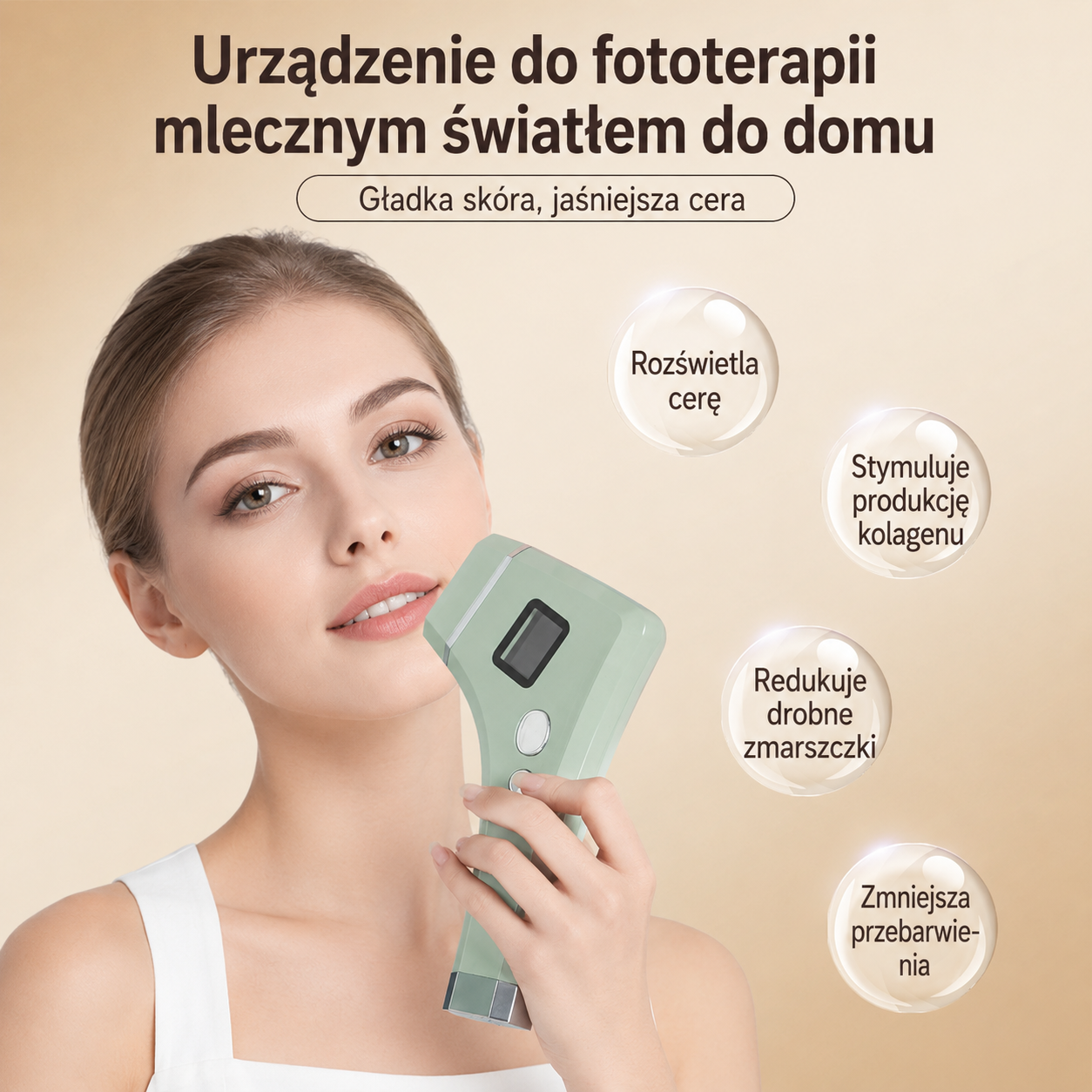 Urządzenie kosmetyczne czarno-złote do twarzy – przeciwstarzeniowe, rozjaśniające cerę, urządzenie do odmładzania skóry światłem mlecznym