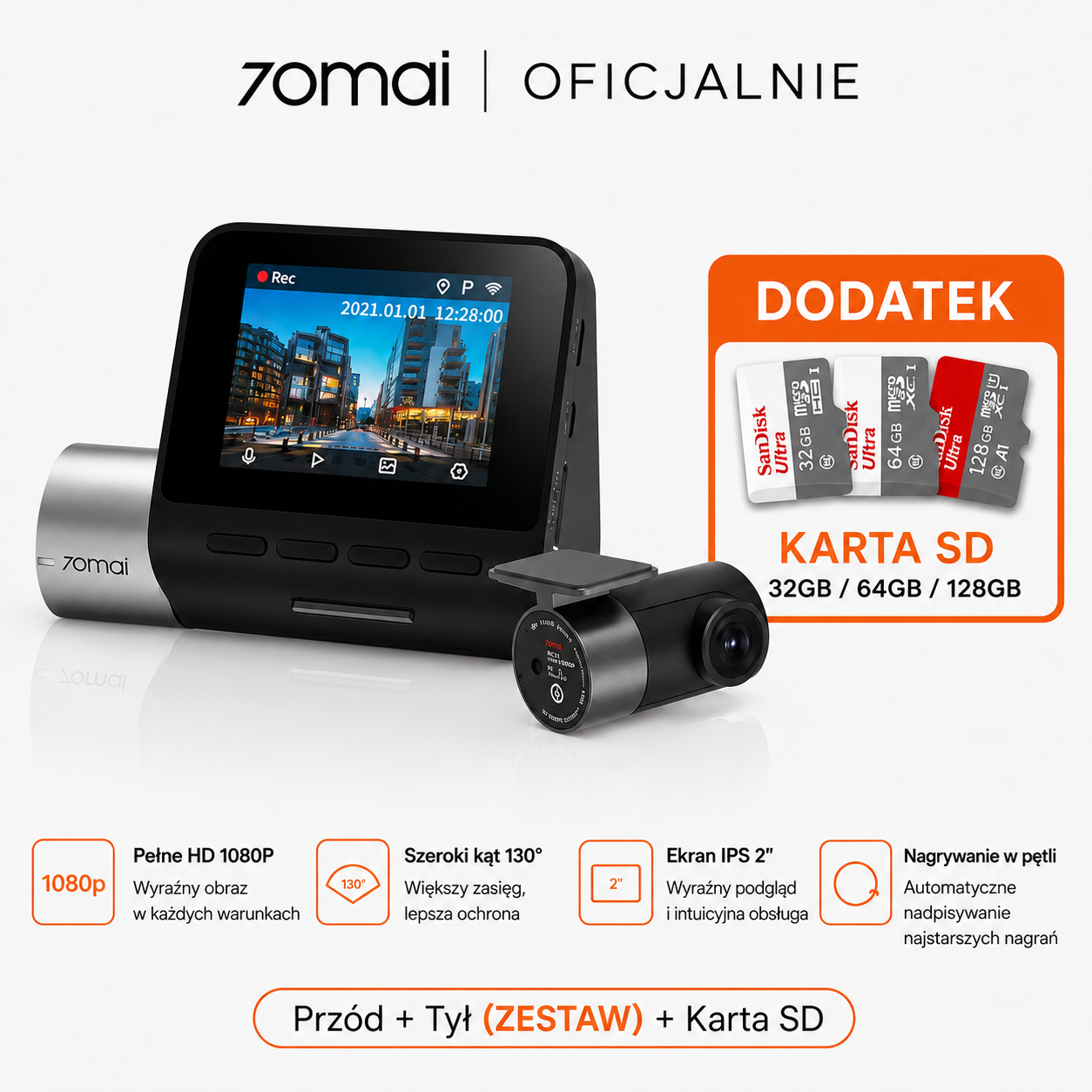 Kamera samochodowa 70mai A510 o rozdzielczości 2,7K z HDR | Łączność 4G | Wbudowany GPS oraz system ADAS | Buforowane nagrywanie awaryjne