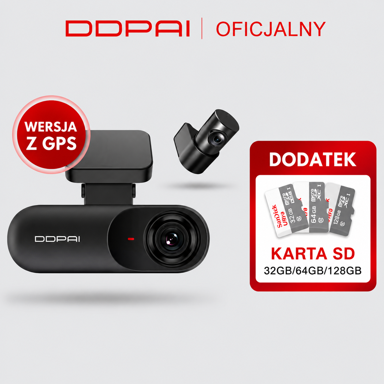 Rejestrator jazdy DDPAI Mola N3 Pro z dwiema kamerami, przednią i tylną, w wysokiej rozdzielczości 1600P