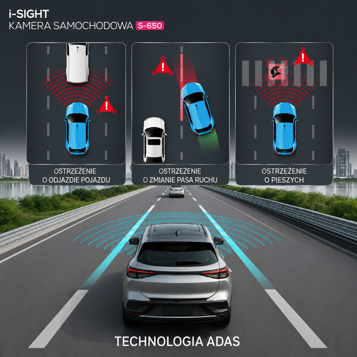 Rejestrator jazdy Trapo i-Sight S-650 | 2K HDR | 60 klatek/s | System ADAS
