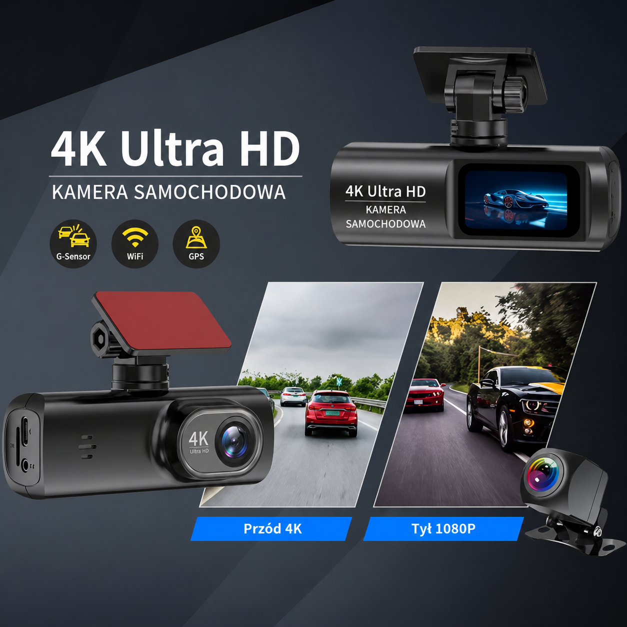 Rejestrator samochodowy EKLEVA 4K+1080P dwukanałowy z WiFi, całodobowe monitorowanie parkowania, czarna skrzynka
