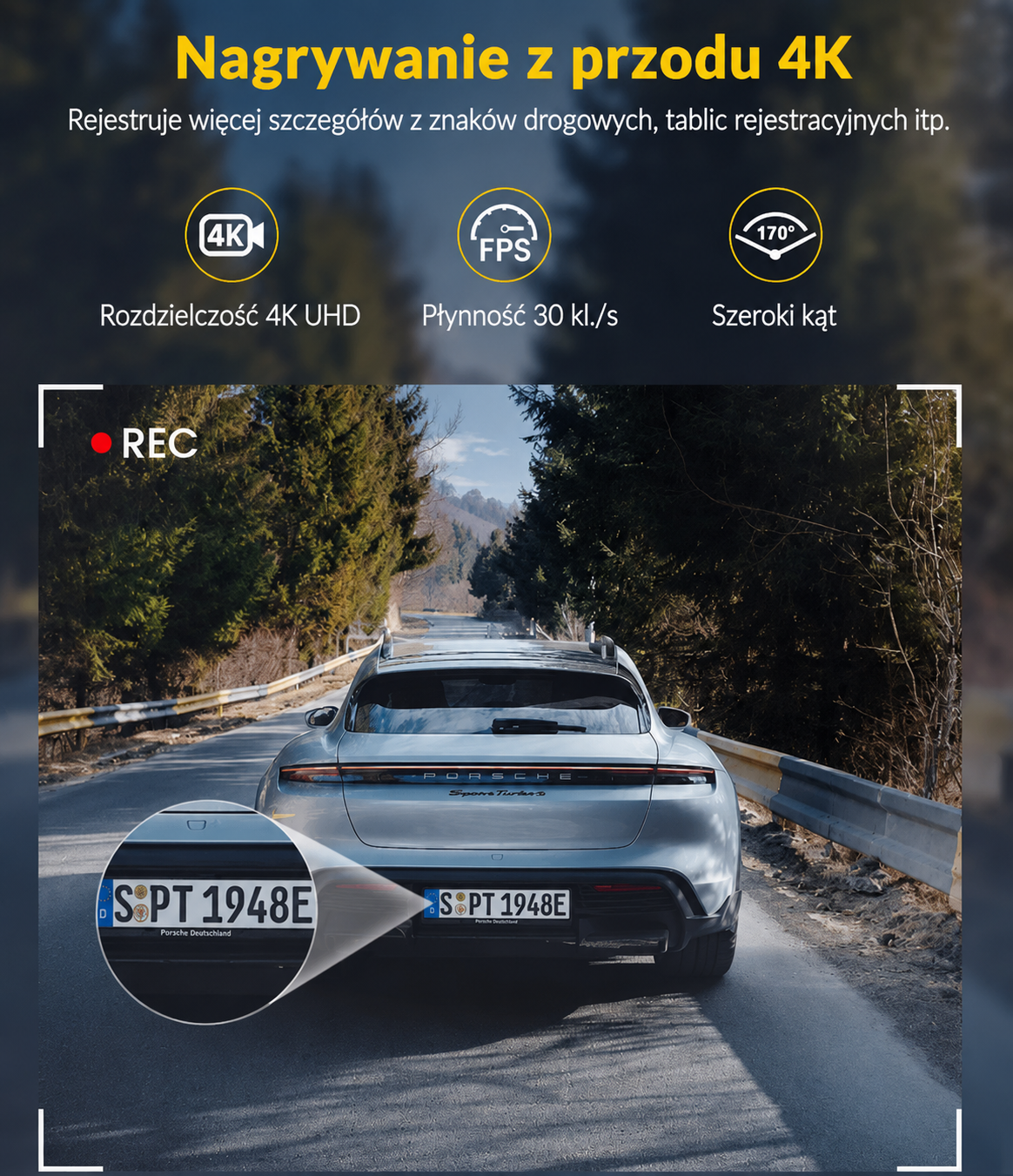 Rejestrator samochodowy EKLEVA 4K+1080P dwukanałowy z WiFi, całodobowe monitorowanie parkowania, czarna skrzynka