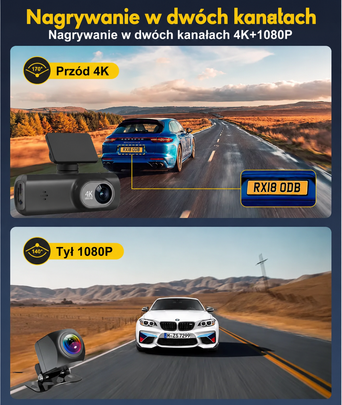 Rejestrator samochodowy EKLEVA 4K+1080P dwukanałowy z WiFi, całodobowe monitorowanie parkowania, czarna skrzynka